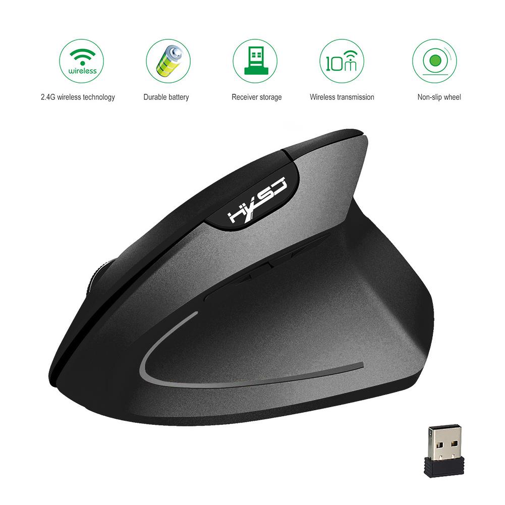 6 Buttons 2.4GHz Vertical Mouse USB Receiver 3 Gears 2400DPI Adjustable Handheld Wireless Charging Mice for Home Office Gamers: Type 2 Black