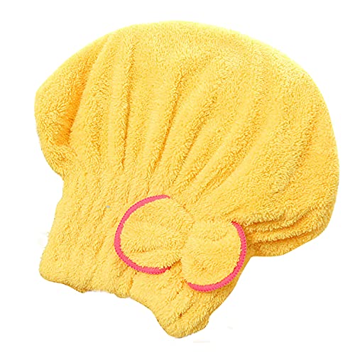 Bonnet de séchage de cheveux en microfibre pour filles et femmes, Turban absorbant à séchage rapide pour sécher les cheveux bouclés, bonnet de douche avec serviettes enveloppantes: Yellow