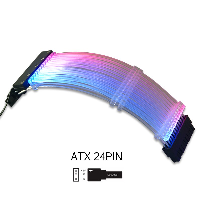 RGB PSU Extension Cable - ATX 24Pin / GPU 8Pin - 5V ARGB Sync - PC Case Decoration: ATX 24Pin