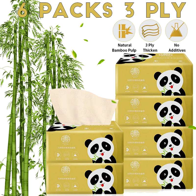 Papel higiénico de bambú sin blanquear, 6 paquetes, hipoalergénico, para cocina, inodoro bombeo, con caja