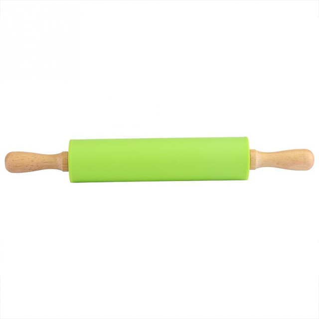 Non-stick træhåndtag silikone kagerulle wienerbrød dej mel rulle køkken bagning kogeredskaber husholdning: Grøn / 30cm