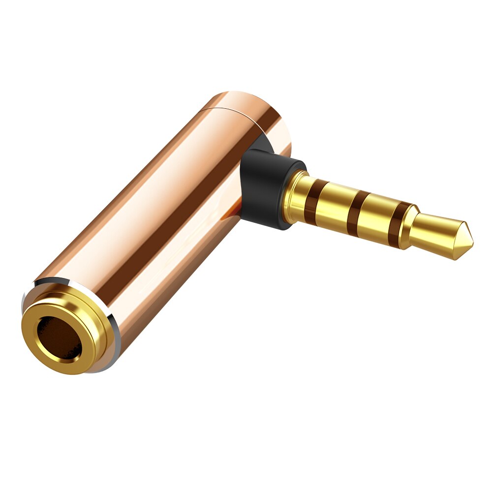 Robotsky 1PC 3.5mm Male To Female Adapter 90 Degree Right Angle Adapter Four Section L-shaped Elbow Connection Headphone Cable: pink