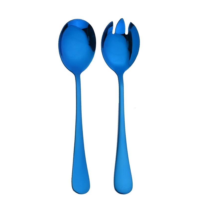Blue Salad Spoon Fork Serving Spoon Set 2PCS Salad Spoon Stainless Steel Cutlery Set Spklifey Mirror Colorful Unique Spoons: Blue
