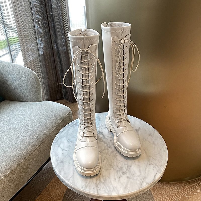 Winter dames kniehoge laarzen beige lange laarzen dames warme bont zwarte bruine laarzen