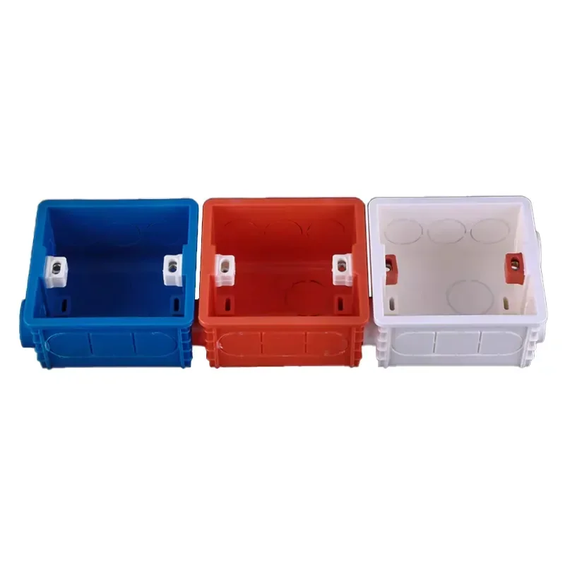 Type 86 Wall Mounting Switch Box Electrical Outlet PVC Bottom Universal Socket with Recessed & Wire Slots-White Blue Red