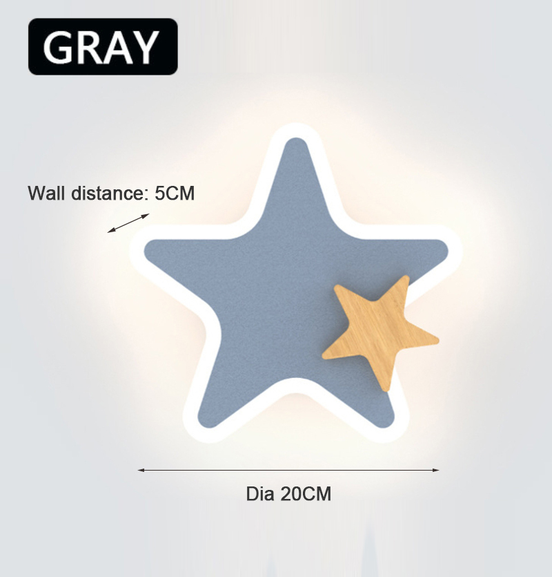 Led væglampe moderne tegneserie børn & #39 ;s børne soveværelse belysning sconces søde moom star raket sengekanten indendørs indretning lys: Grå stjerne / Kølig hvid (5500-7000k)