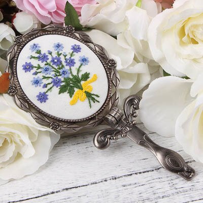 Kit de fleurs bricolage style paysage | Broderie, miroir de maquillage pliant, point de croix, pierreries, balançoire à la main, artisanal, décoration de maison: 5