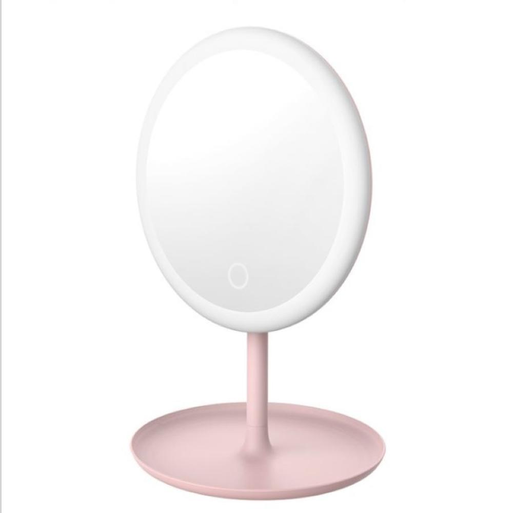 LED Makeup Mirror Touch Screen Mirror with 22 LED Lights Bright Adjustable Make Up Mirrors Operated Stand for Tabletop Bathroom: Pink Round