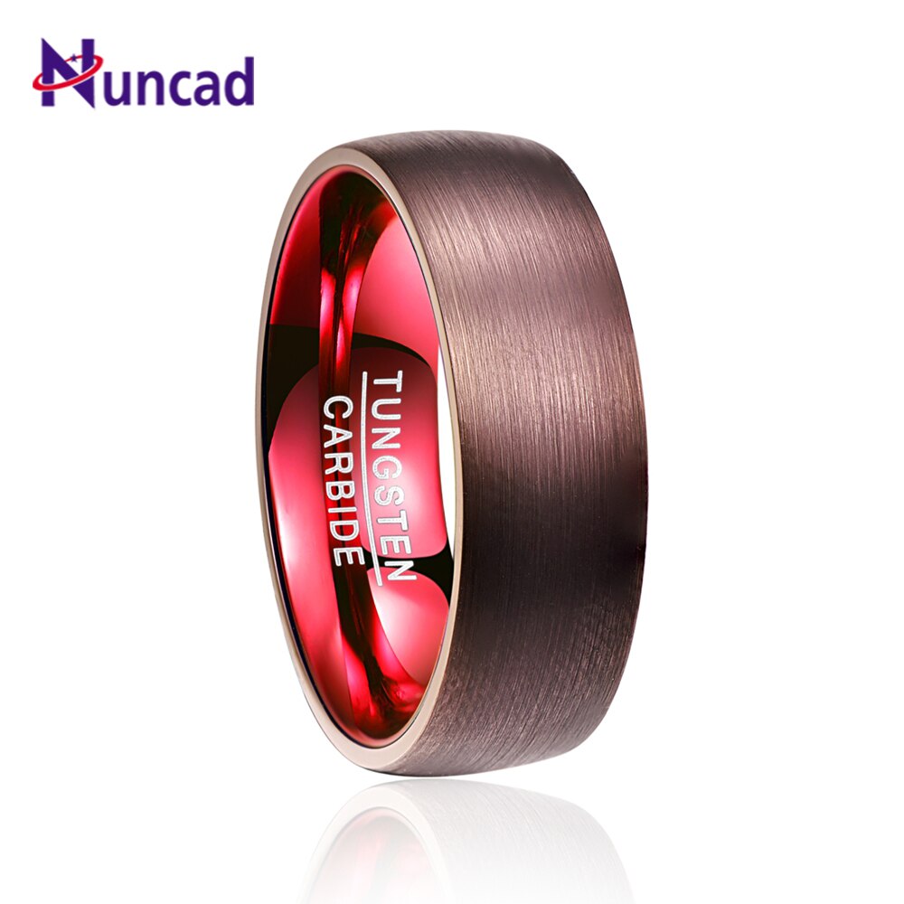 NUNCAD 8mm Tungsten Carbide Ring Plated Brown Red Dome Tungsten Ring Engagement Wedding Brands Mens Rings Comfort Fit T101R