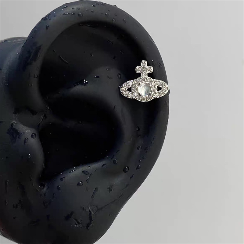 1 stücke glänzend Kreuz Blau Zirkon 316L Edelstahl Ohr Knochen Nagel Y2K Silber Farbe Ohrring für Frauen Cochlea zubehör
