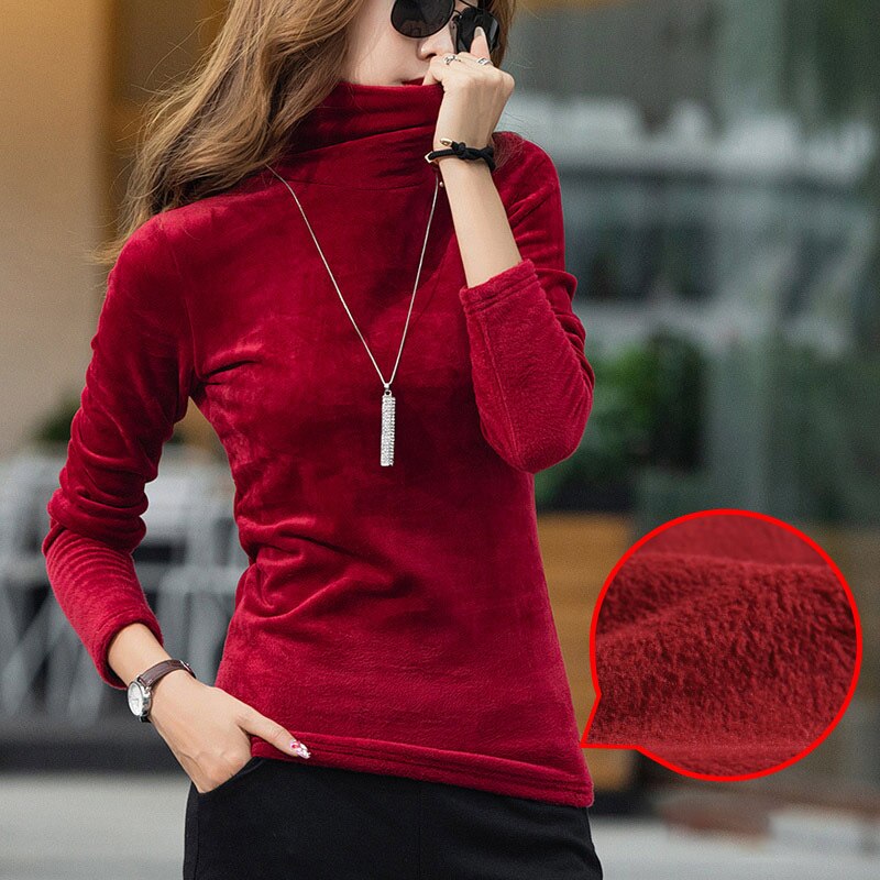 Vrouwen Coltrui Plus Size 4XL Dikke Warme Winter Fluwelen Top Vrouwelijke Effen Truien Lange Mouwen Warm Dames Kleding: Rood / L