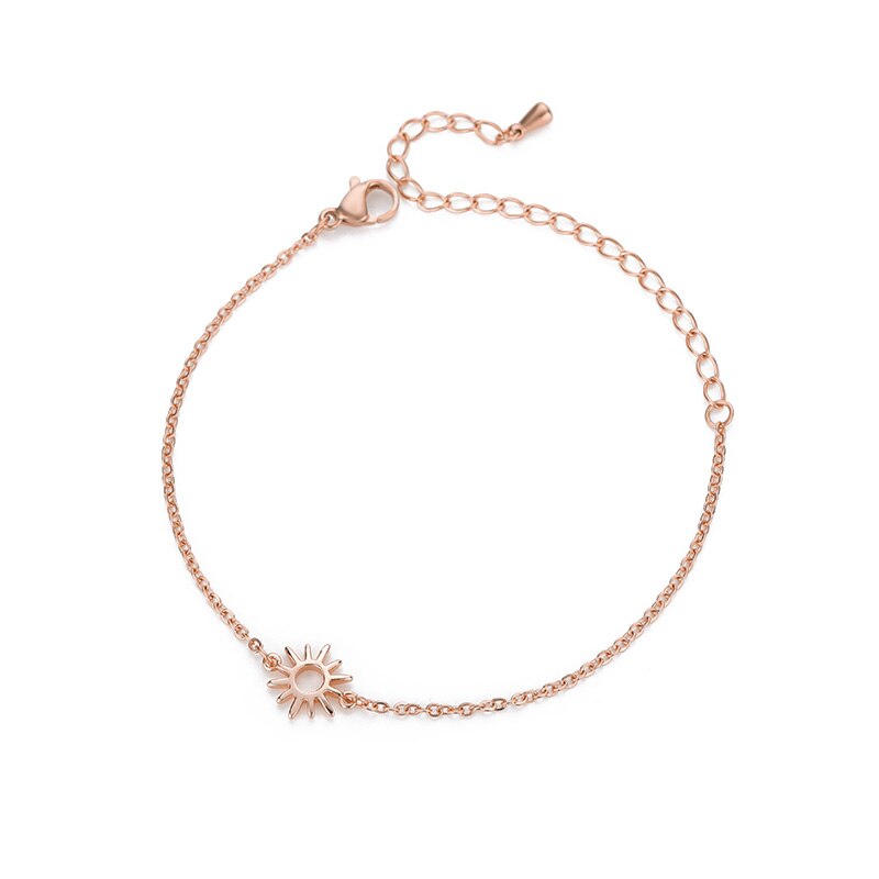 Schmuck Sonne Hohl Paar Armbänder Für Frauen Edelstahl Kette Armbinde Jahrgang Sonnenblumen Fußkettchen Boho Fuß Zubehör: Rose Gold Farbe