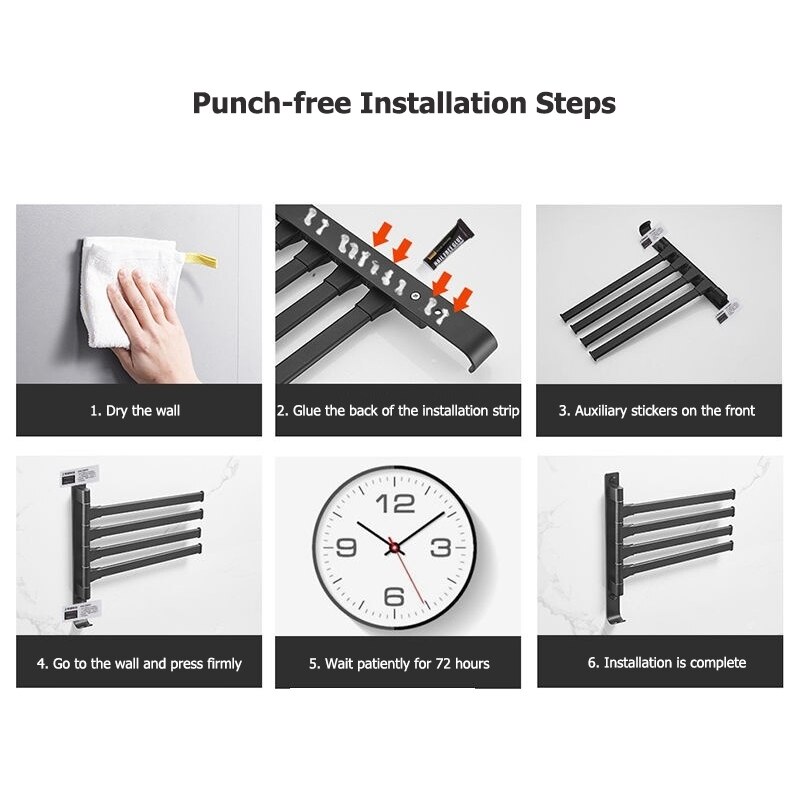 Aluminum Bath Towel Bar Black Rotating Towel Rack Bathroom Kitchen Wall-mounted Towel Holder Bar Shelf Bathroom Accessories