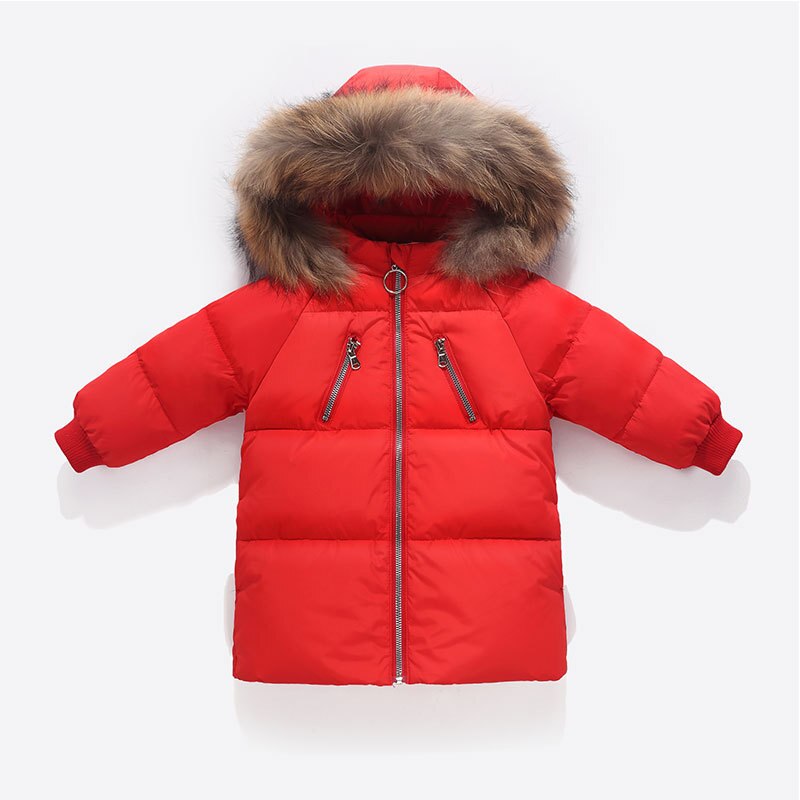 Pojkar flickor vinter vit dunjacka barn tjock pälskrage jacka flickor varm kappa för kall vinter barn spädbarn kappa huva: Röd / 10