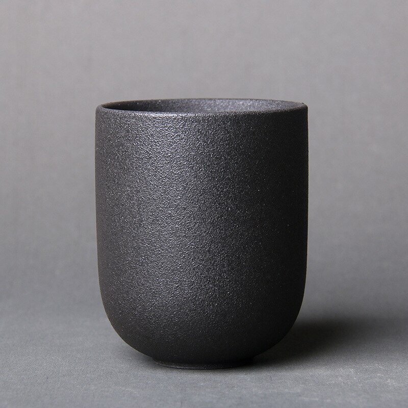 Taza de té de cerámica japonesa, taza de café de porcelana de 128ml, cerámica rugosa de té de kung-fu, vasos grandes de cerámica de piedra para té: Black
