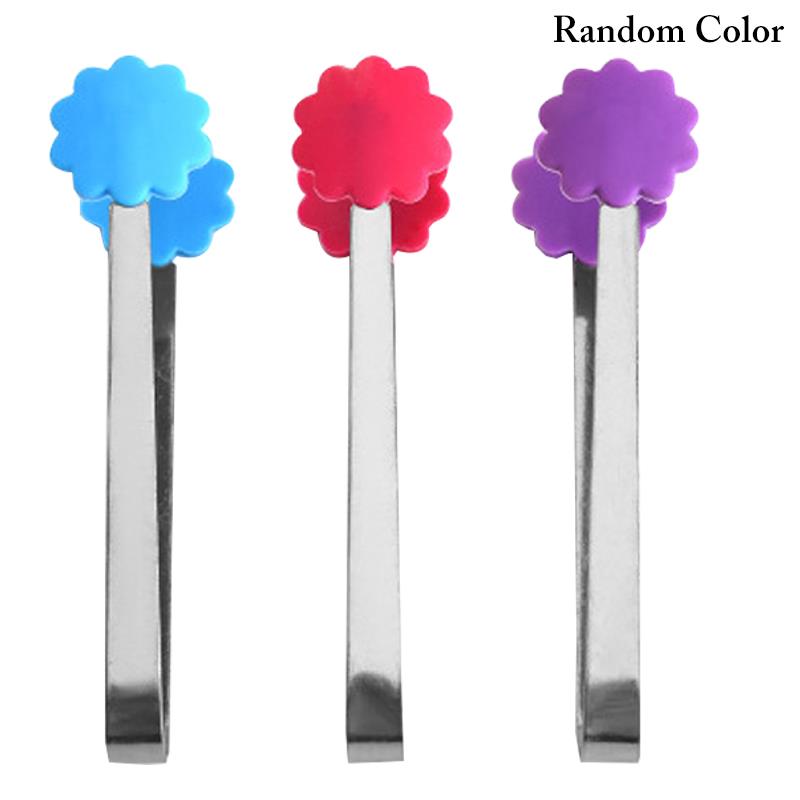 Pince de cuisine en acier inoxydable, petite pince alimentaire mignonne, pointe antidérapante en Silicone, petite pince de service pour glace, 1 pièce: Random color flower