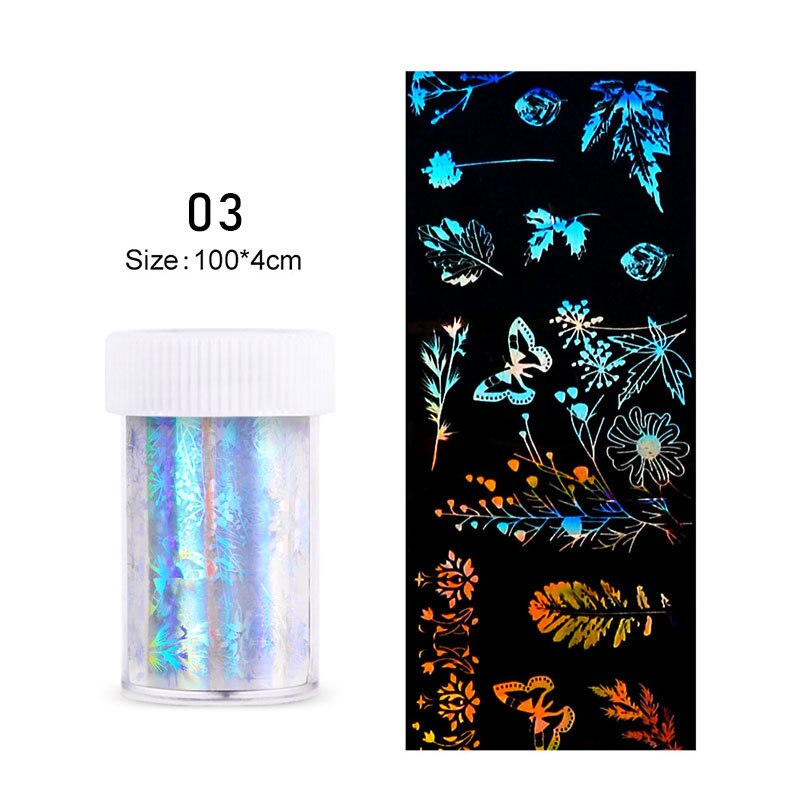 4*100Cm/rouleau holographique ongles Film flamme papillon Smiley Graffiti Nail Art transfert autocollant eau toboggan Nail Art décalque bricolage