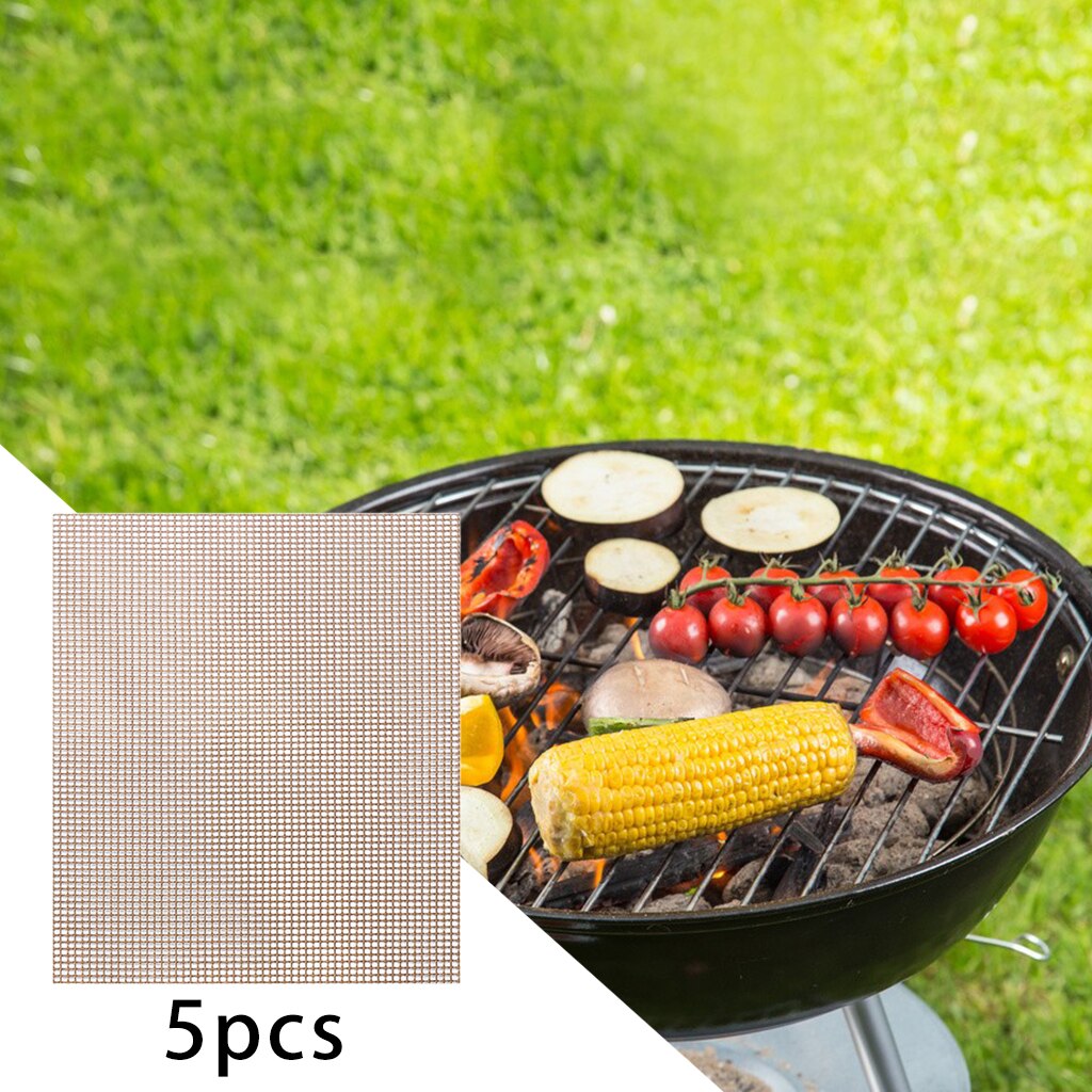 BBQ Grill Mesh Mat Glass Fiber Wire Net Non-Stick Pads Smoker Liner Reusable Sheet Baking Outdoor Activities 15.75x13inches: brown