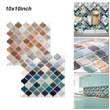 3D 25.4cm/10in Mosaic Tile Sticker Removable Wallpaper Tile Self Adhesive Wall Tiles For Kitchen Backsplash Bathroom DIY Decor