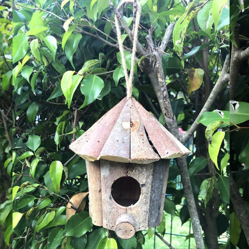 Outside Wooden Bird House Ventilation Hanging Bird Nest Shelter Habitat for Small Bird Chickadees Sparrows