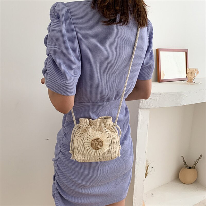 Rattan Woven Women Straw Bag Handbag Knit Summer Beach Woman Shoulder Messenger Khaki Beige Bags