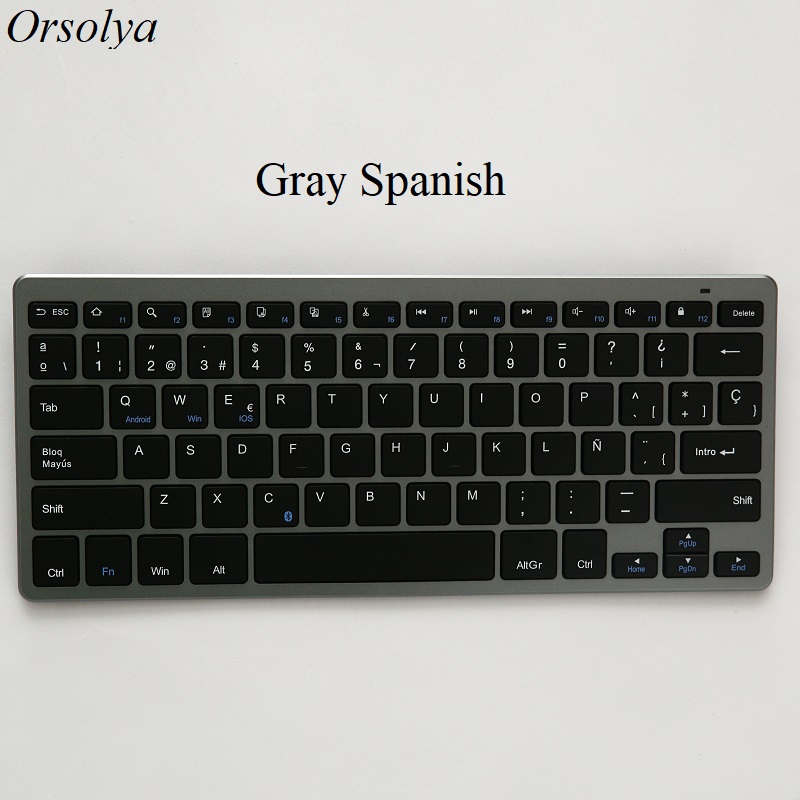 Mini Bluetooth Keyboard Portable Ultra Thin Wireless Keyboard with Russian/Spanish Layout for Tablet/Laptop/IOS/Windows/Android: Spanish-Gray