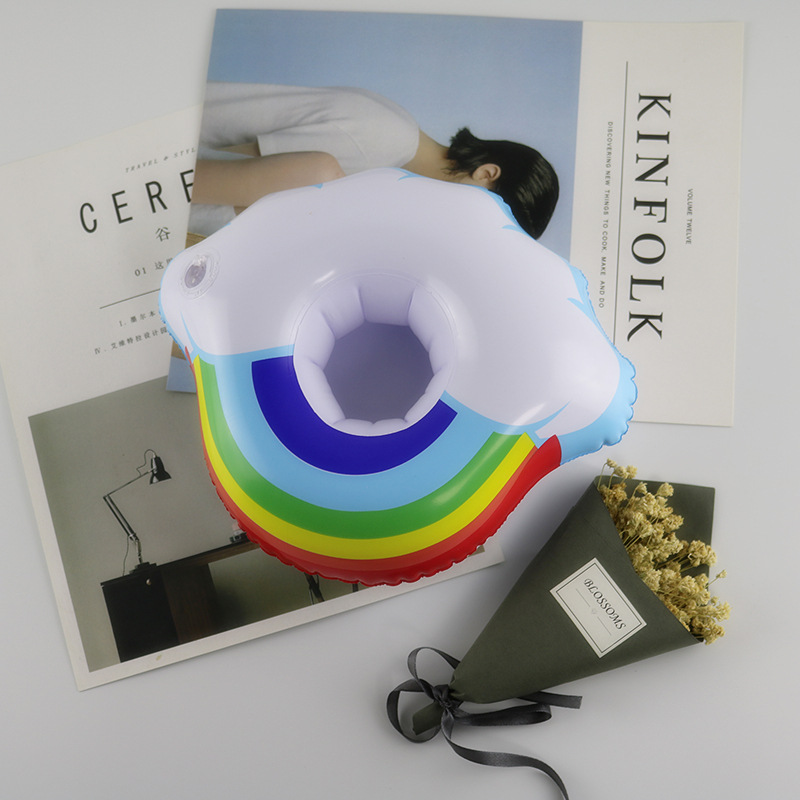 4PCS Regenbogen clou aufblasbare trinken schwimmt, aufblasbare tasse halter, schwimmen pool spielzeug für festival party schwimm sommer wasser park