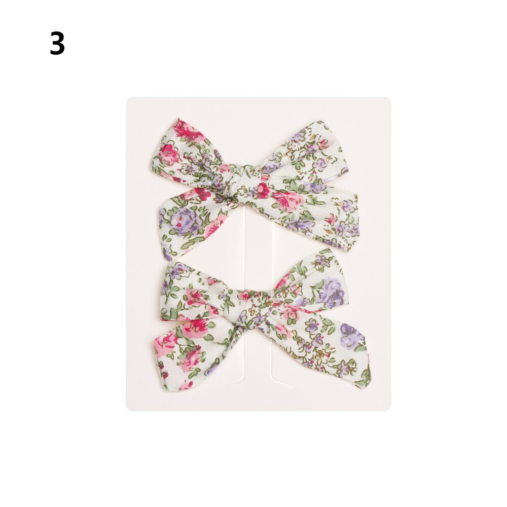 2Pcs Baby Meisjes Afdrukken Bloem Bohemien Mode Boog Bb Hair Clips Kinderen Leuke Katoenen Haarspelden Metalen Baret Haar Accessoires: 3