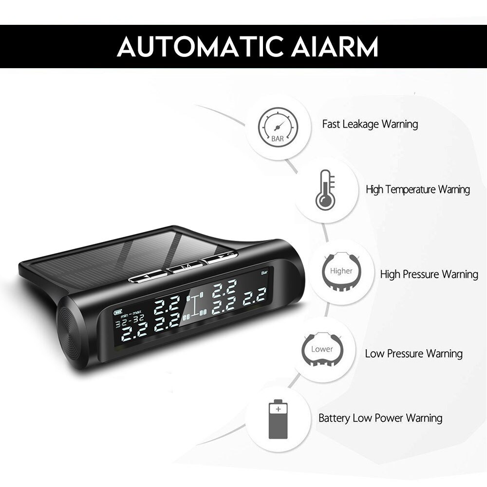 Auto Vrachtwagen Bandenspanningscontrolesysteem 14 Bar Lcd-scherm Vrachtwagen Tpms Solar Bandenspanning Real-Time Alarm 6pcs Externe Sensor