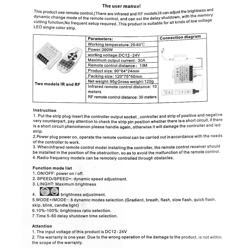 DC 12V 24V Einzigen farbe 360W IR-controller mit 23key fernbedienung Für 5050 2835 LED Streifen Neon licht