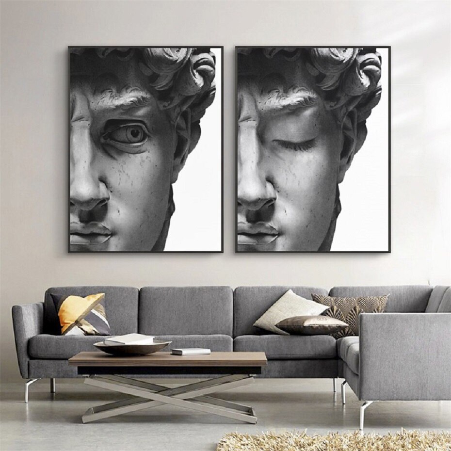 Nordic Black and White David Head Sculpture Posters And Prints Wall Art Canvas Paintings Pictures Living Room Home Decoration