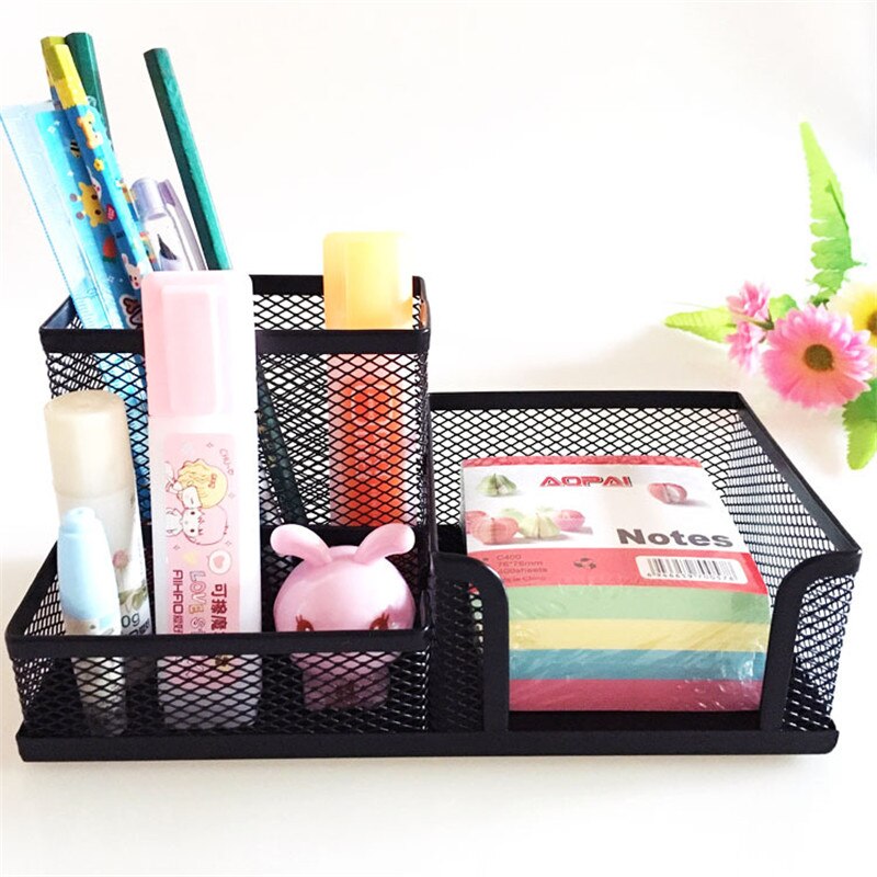 Combination Pen Holder Card Case Mesh Desk Organizer Office Supplies Caddy Organizer Storage Box Black Office Accessories