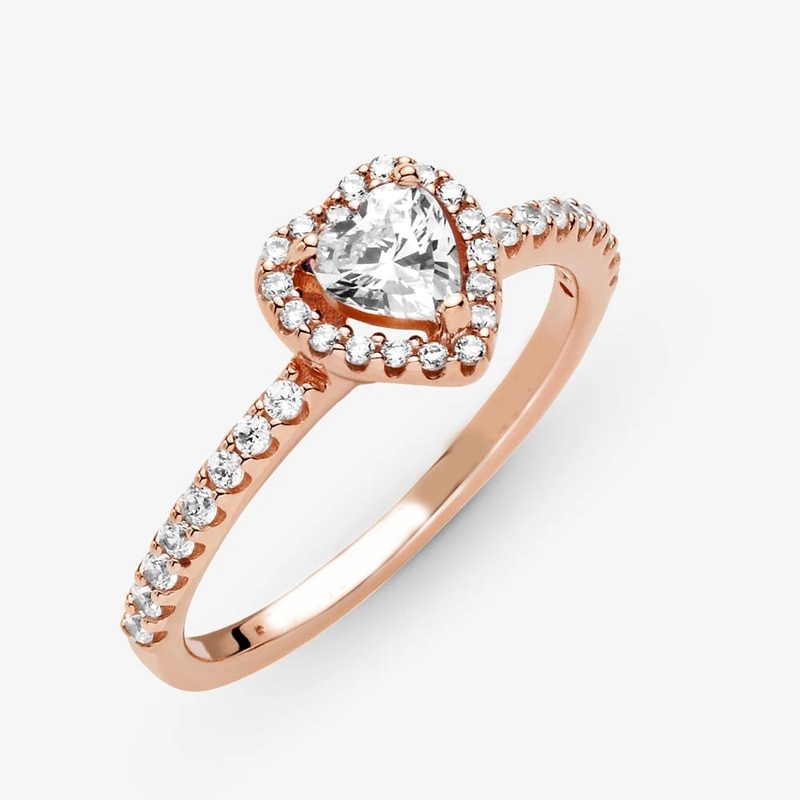 Authentic 925 Sterling Silver Sparkling Elevated Heart Rings For Women European Original DIY Jewelry: 8.25 / JZ104-R