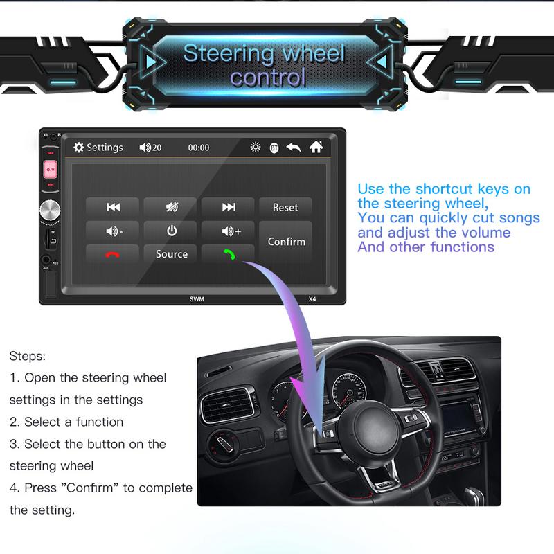 7 Inch Car MP5 Player Bluetooth Touch Screen Stereo Radio Camera Supports Android IOS System MirrorLink 2 DIN Multimedia Player