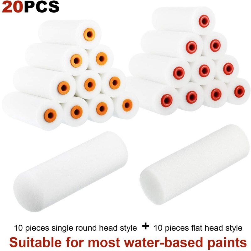 -20 Pieces 4 Inch Foam Roller Refills Small Foam Paint Rollers Covers White Smooth Foam Roller Brushes Kit