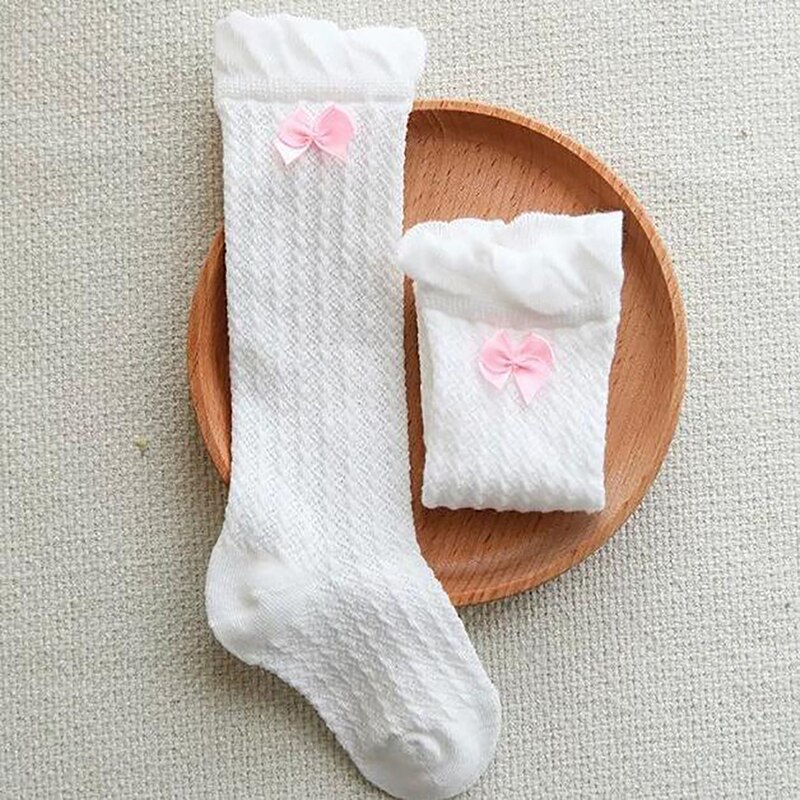 Baby pige strømper forår efterår sommer varm mesh sløjfe-knude børn sløjfestrømper børn strømpebukser babytøj: Hvid