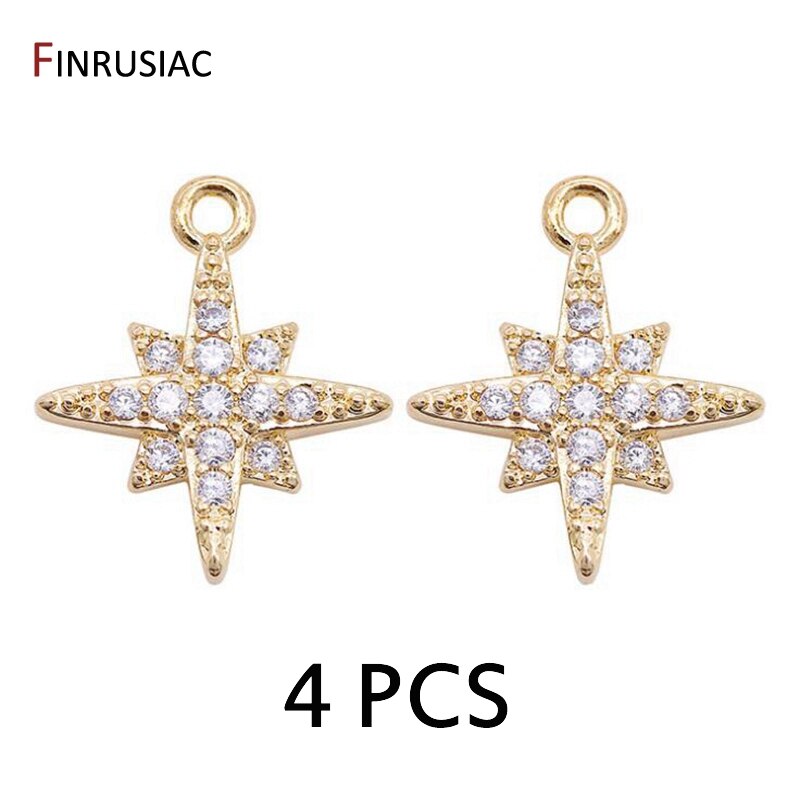 Placcato oro con Intarsiato zircone Piccolo Star Pendenti E Ciondoli Del Pendente Per I Monili di DIY Che Fanno Handmade Del Braccialetto Della Collana Orecchini Accessori: 14K gold plated-4PCS