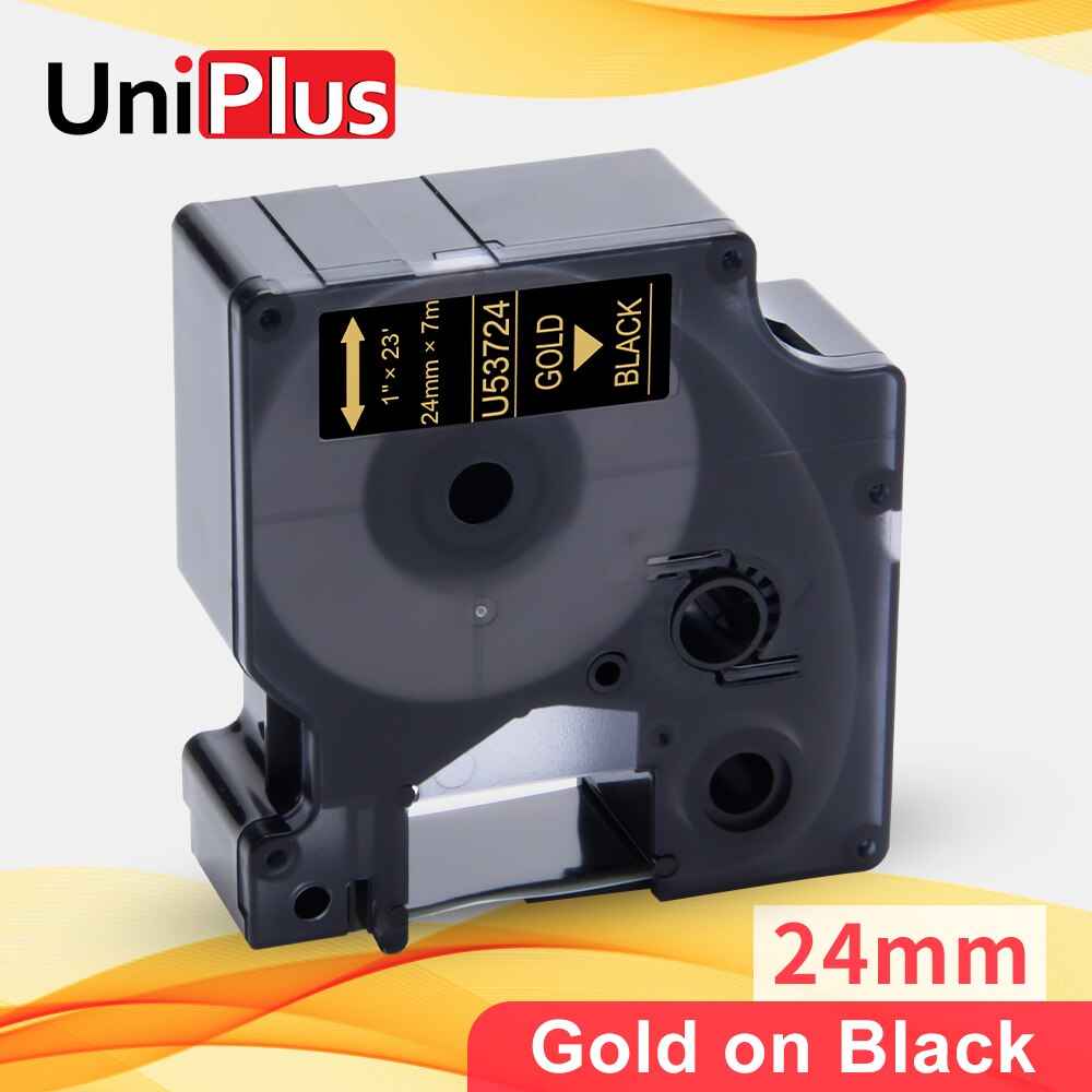 UniPlus 53713 Black on White 24mm Label Tape Compatible Dymo Tape D1 Label Maker for Dymo Label Printer Labeller LW450 LM500TS: Gold on Black