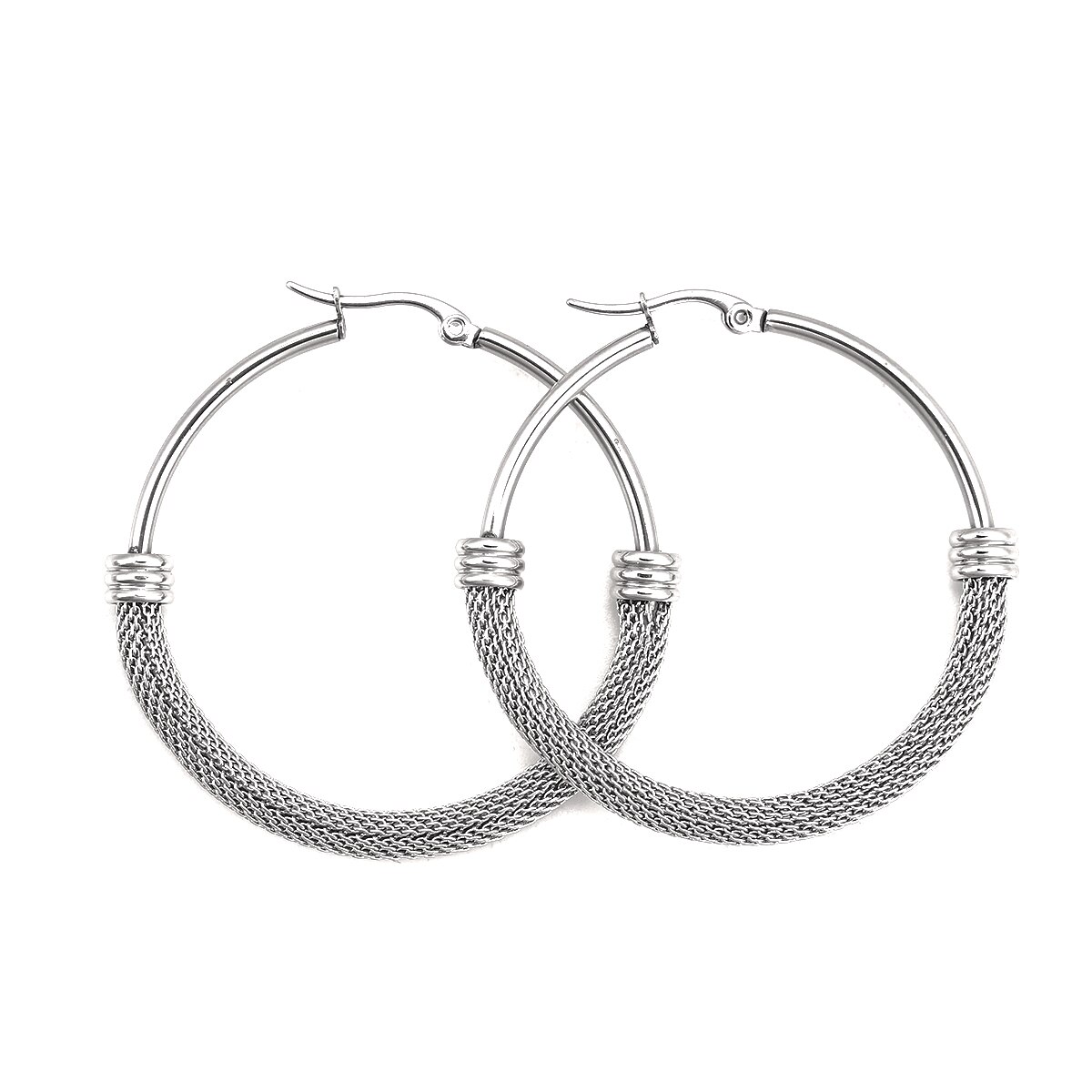 Doreen Box 304 Edelstahl Hoop Ohrringe Silber Farbe Runde Ohrringe Schmuck Post/Draht Größe: (18 gauge), 1 Paar: 4.9x4.7cm