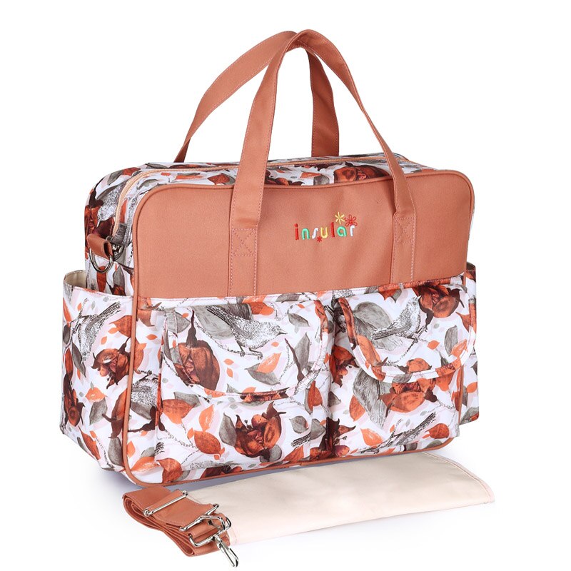 Print Diaper Bag for Mom Waterproof Large Capacity Baby Care Bags for Stroller Multifunction Mommy Bag 8 Colors: Brown