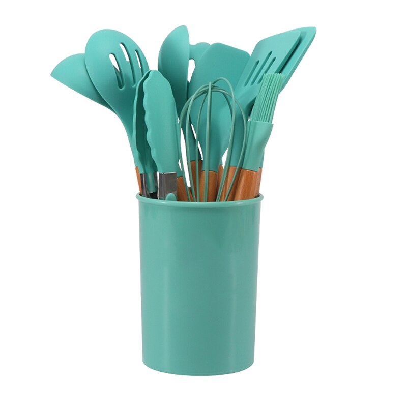 Silicone cuisine ustensiles de cuisine ensemble antiadhésif résistant à la chaleur ustensiles de cuisine manche en bois cuillère soupe louche ustensiles de cuisine Gadget de cuisson