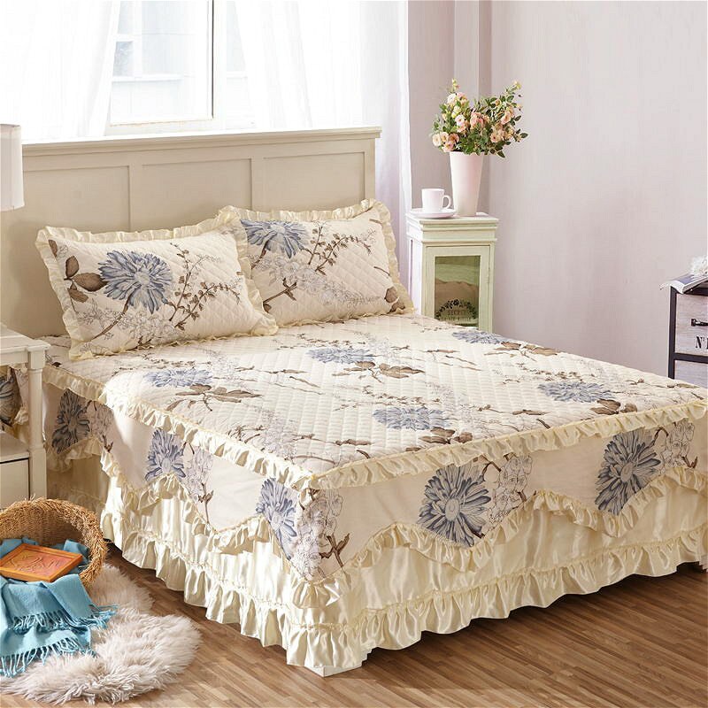 Luksus pastoral sengetæppe europæisk stil sengetæppe polyester bomuld seng nederdele blomster farverige sengeforinger 150 x 200cm queen size