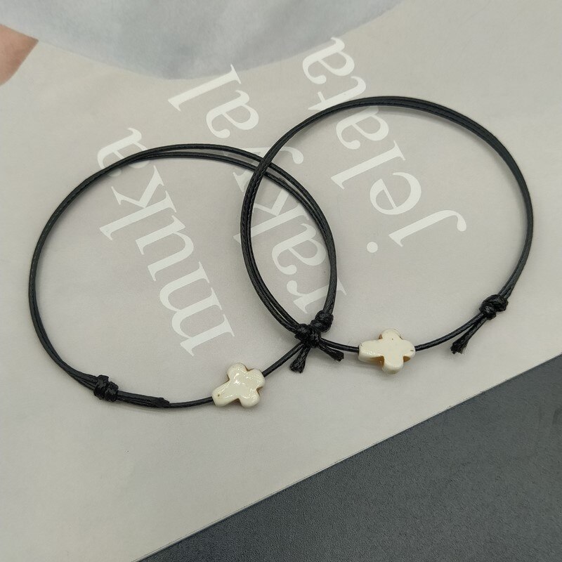 2 uds pulsera de bendición cruzada hecha a mano cordón rojo negro cuerda de cera pulseras de pareja para Mujeres Hombres