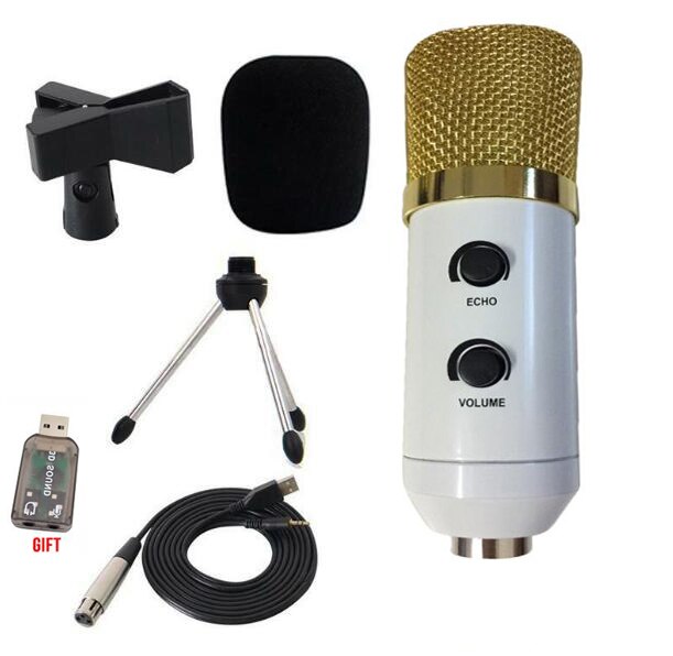 MK-F100TL micrófono con cable micrófono condensador USB grabación de sonido micrófono con soporte para chatear Karaoke Laptop Skype: white