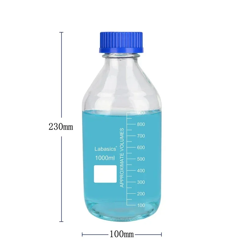 Botellas de almacenamiento de medios de vidrio redondas graduadas, color marrón/transparente, 25-1000ml, con tapas de tornillo GL45 azules para líquidos reactivos de agua de laboratorio, 1 Uds.: plum