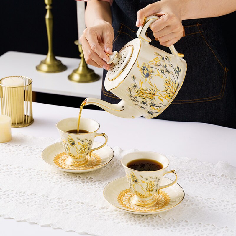 Ceramic European-style Small Luxury Home Tea Set High-end Phnom Penh Cup British Afternoon Tea Cup Flower Tea Cup Tea Pot