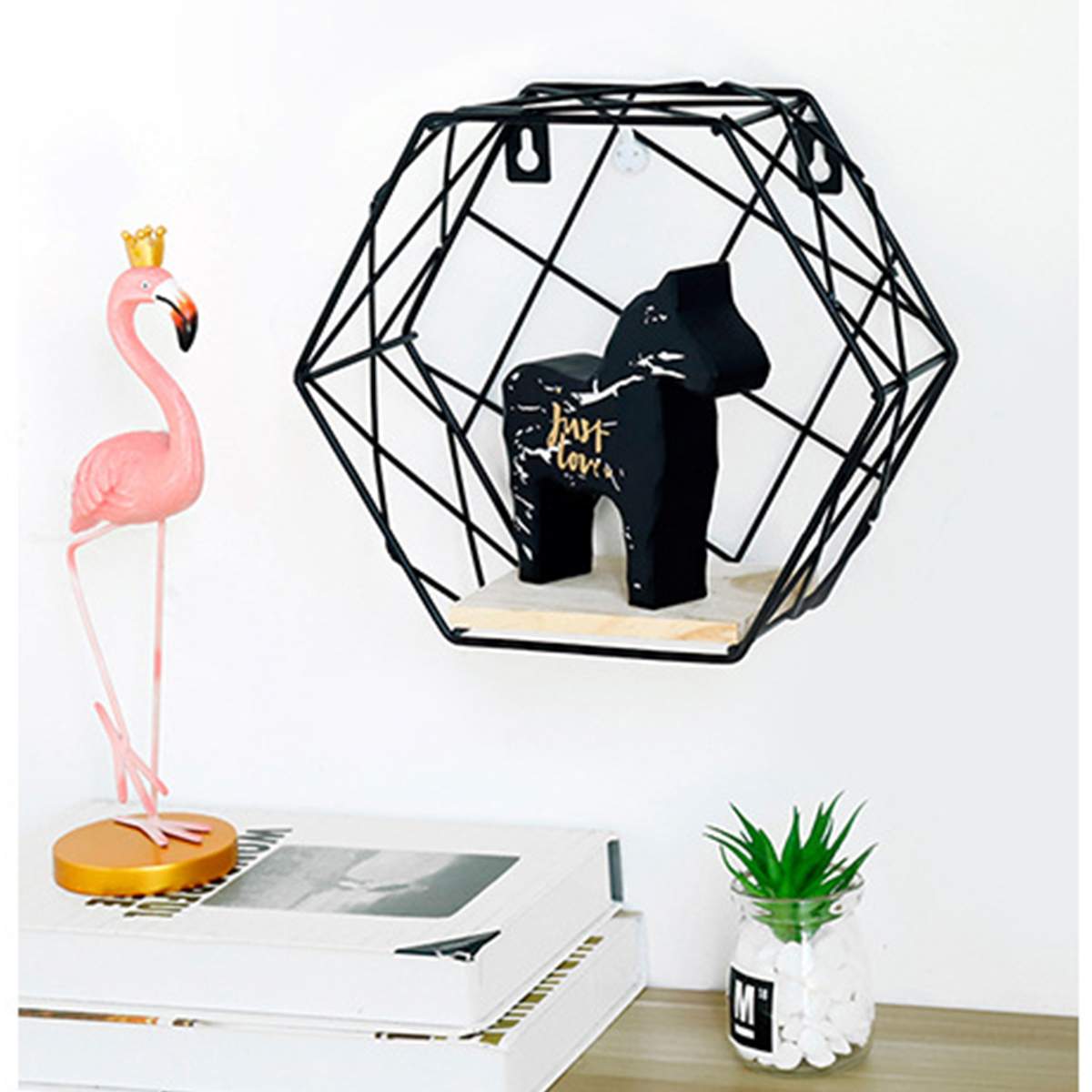 Grid Wood Bottom Wall Shelf Nordic Wall Decoration Hanging Geometric Figure Layout Grid For Living Room Decor Shelf