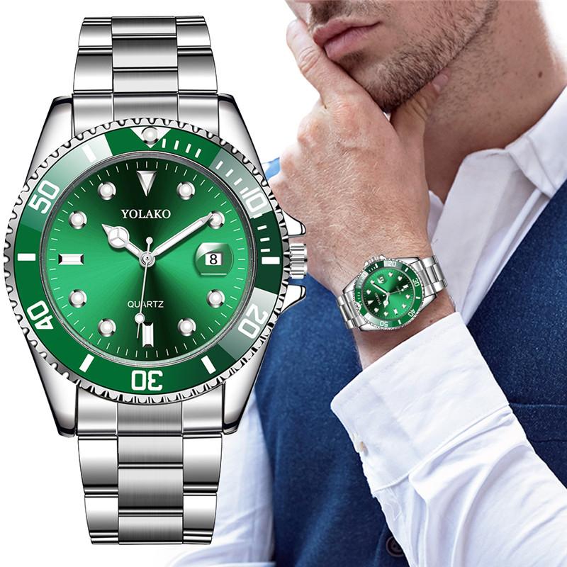 Herreur luksus quartz ur forretningsur blå urskive datour herreur rustfrit stål rem herrearmbåndsur ur