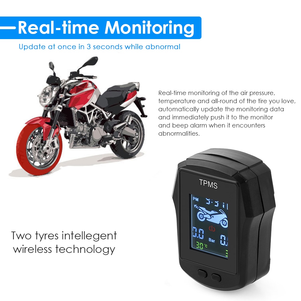 Waterproof Wireless Motorcycle TPMS Motorbike Electric Bike Tire Tyre Pressure Monitoring System with External Sensors
