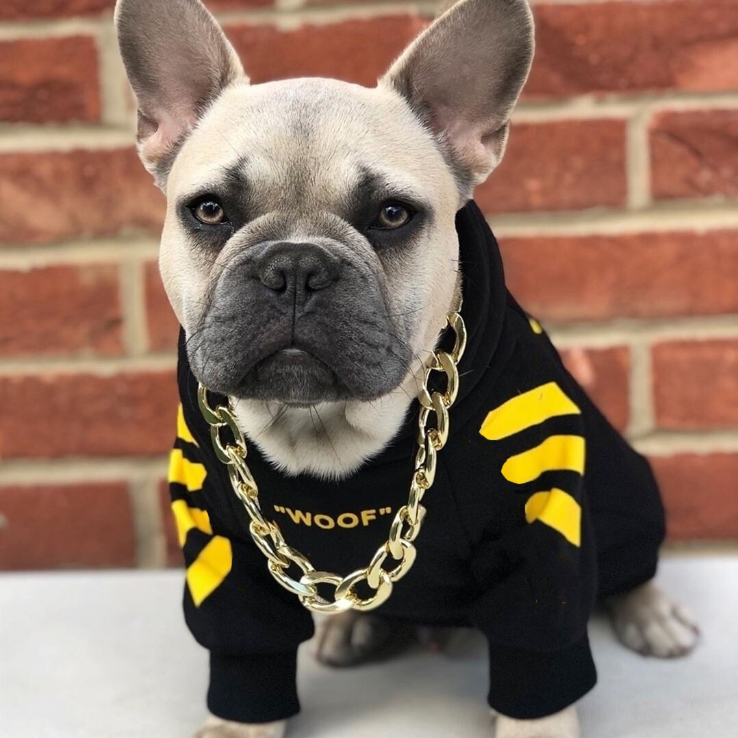 Französisch Bulldogge Kleidung Hund Hoodie Adidog Warme Sport retro Hund Hoodies Haustier Kleidung Welpen Hund Möpse Welpe Kleidung Chihuahua: Gelb / L-Brust-46-51cm